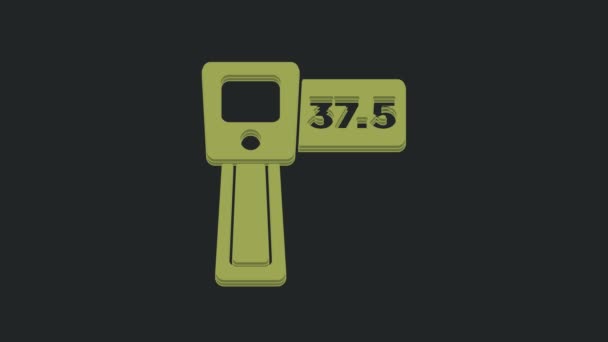 Grünes Digitales Kontaktloses Thermometer Mit Infrarotlicht Symbol Auf Schwarzem Hintergrund — Stockvideo