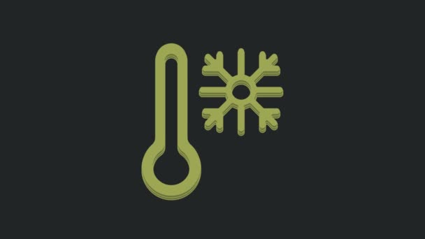 Grünes Thermometer Mit Schneeflockensymbol Auf Schwarzem Hintergrund Video Motion Grafik — Stockvideo