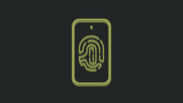 Siyah Arkaplanda Parmak Izi Tarayıcı Simgesi Olan Yeşil Akıllı Telefon — Stok video