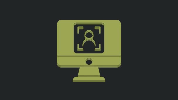 Groene Monitor Met Gezichtsherkenning Pictogram Geïsoleerd Zwarte Achtergrond Gezicht Identificatie — Stockvideo