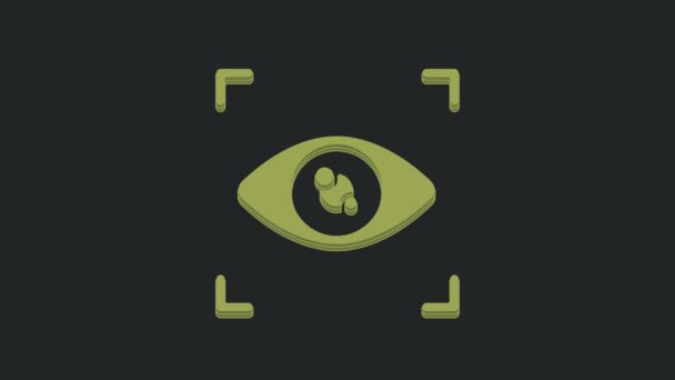 黒の背景に隔離された緑の目のスキャンアイコン 目をスキャン 保安検査のシンボル サイバー サイン 4Kビデオモーショングラフィックアニメーション — ストック動画