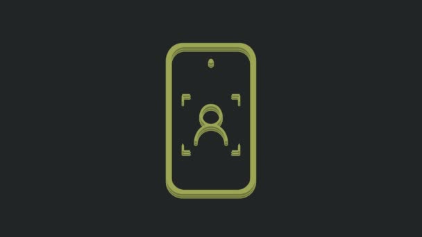 Zielony Telefon Komórkowy Ikona Rozpoznawania Twarzy Czarnym Tle Ikona Skanera — Wideo stockowe