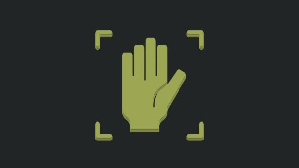 Zöld Tenyérlenyomat Felismerő Ikon Elszigetelt Fekete Háttérrel Biometrikus Kézi Szkennelés — Stock videók