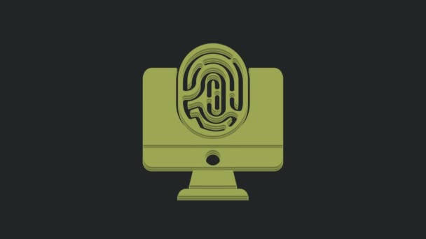 Grüner Monitor Mit Fingerabdrucksymbol Auf Schwarzem Hintergrund App Symbol Erkennungszeichen — Stockvideo