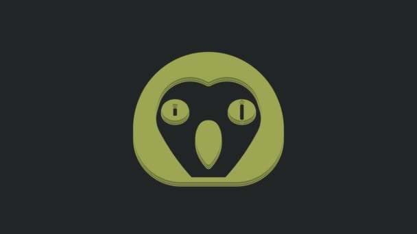 Zielona Sowa Ikona Ptaków Odizolowana Czarnym Tle Symbol Zwierzęcia Animacja — Wideo stockowe