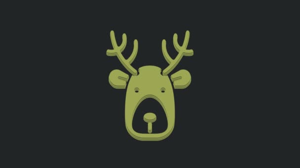 Green Deer Head Antlers Icon Isolated Black Background Video Motion — Stock Video