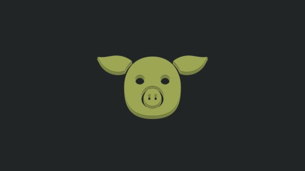Ícone Porco Verde Isolado Fundo Preto Símbolo Animal Animação Gráfica — Vídeo de Stock