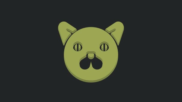 Ícone Gato Verde Isolado Fundo Preto Símbolo Animal Animação Gráfica — Vídeo de Stock