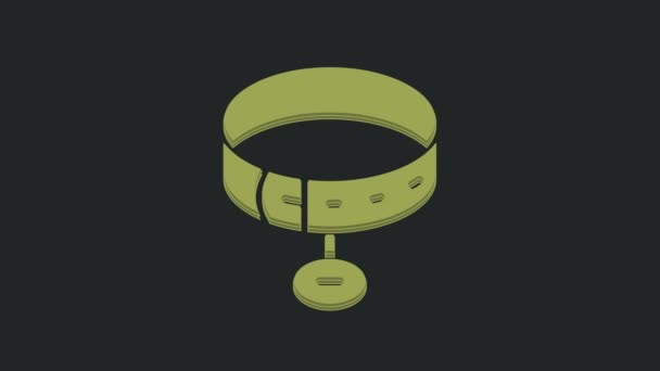 Collar Verde Con Icono Etiqueta Nombre Aislado Sobre Fondo Negro — Vídeos de Stock
