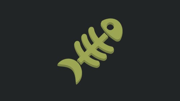 Icono Esqueleto Pescado Verde Aislado Sobre Fondo Negro Signo Hueso — Vídeos de Stock