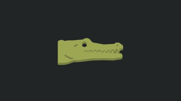 Groene Krokodil Pictogram Geïsoleerd Zwarte Achtergrond Dierensymbool Video Motion Grafische — Stockvideo