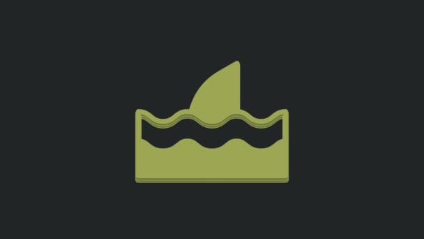 Barbatana Tubarão Verde Ícone Onda Oceânica Isolado Fundo Preto Animação — Vídeo de Stock