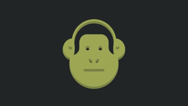Green Monkey Icon Isolated Black Background Animal Symbol Video Motion — Stock Video