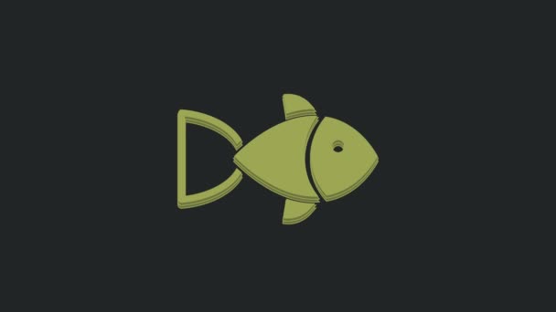 Green Fish Icoon Geïsoleerd Zwarte Achtergrond Video Motion Grafische Animatie — Stockvideo