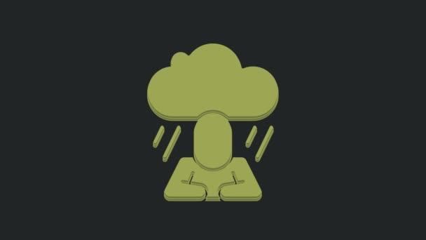 绿色抑郁症和沮丧图标孤立在黑色背景 情绪低落的人 精神健康问题 4K视频运动图形动画 — 图库视频影像
