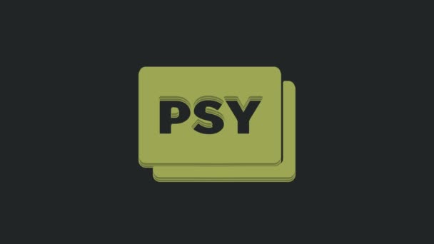 黒の背景に隔離された緑の心理学アイコン Psiのシンボル 精神保健の概念 精神分析と精神療法 4Kビデオモーショングラフィックアニメーション — ストック動画