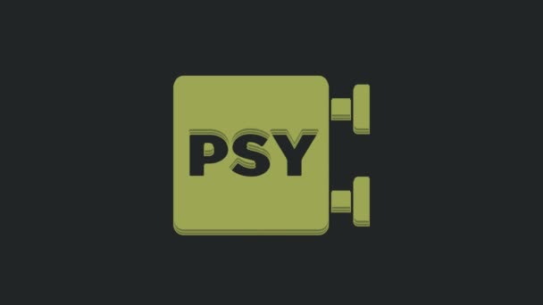 Grön Psykologi Ikon Isolerad Svart Bakgrund Psi Symbol Psykisk Hälsa — Stockvideo