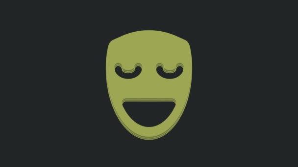 Zielona Komedia Ikona Maski Teatralnej Izolowana Czarnym Tle Animacja Graficzna — Wideo stockowe