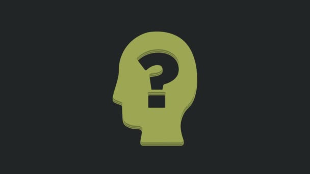 Green Human Head Question Mark Icon Isolated Black Background Video — Stock Video