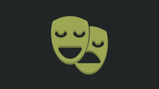 绿色喜剧和悲剧戏剧面具图标孤立在黑色背景 4K视频运动图形动画 — 图库视频影像