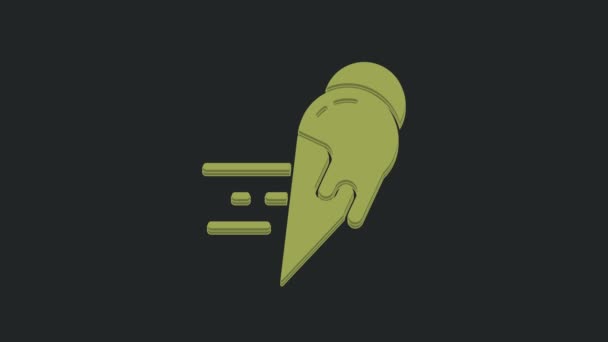 绿色在线订购和雪糕在华夫饼锥形图标孤立的黑色背景 甜蜜的象征 4K视频运动图形动画 — 图库视频影像