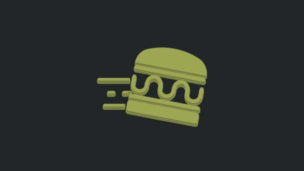 Зеленый Онлайн Заказ Значок Доставки Гамбургеров Изолированы Черном Фоне Видеографическая — стоковое видео