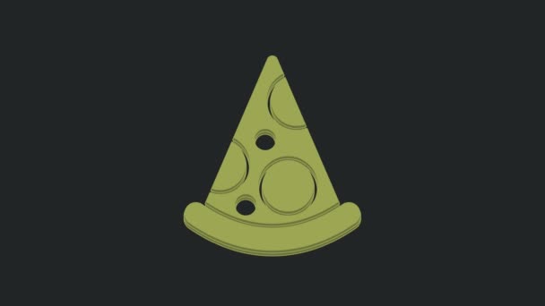 Grön Skiva Pizza Ikon Isolerad Svart Bakgrund Snabbmatsmeny Video Motion — Stockvideo