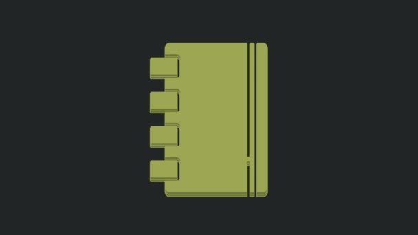 绿色笔记本图标隔离在黑色背景 螺旋记事本图标 学校笔记本 写字板 上学用的日记4K视频运动图形动画 — 图库视频影像