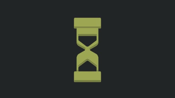 Grønt Gammelt Timeglas Med Flydende Sand Ikon Isoleret Sort Baggrund – Stock-video