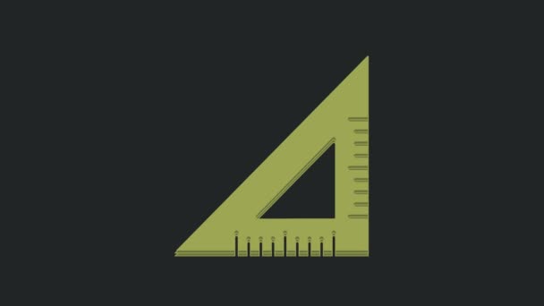 Green Triangular Ruler Icon Isolated Black Background Straightedge Symbol Geometric — Stock Video