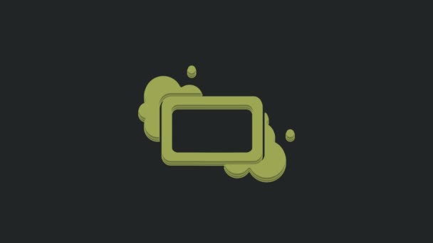 黒の背景に隔離された石鹸アイコンの緑のバー 泡の石鹸バー 4Kビデオモーショングラフィックアニメーション — ストック動画