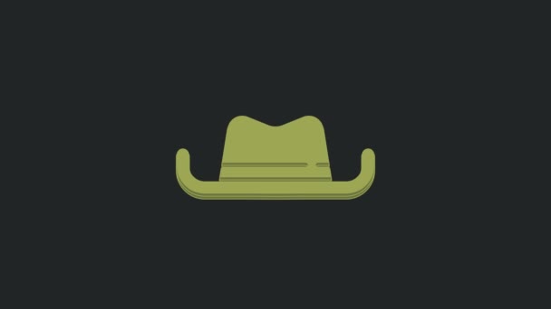 Icono Sombrero Vaquero Occidental Verde Aislado Sobre Fondo Negro Animación — Vídeo de stock