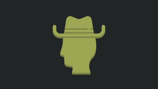 Grön Cowboy Ikon Isolerad Svart Bakgrund Video Motion Grafisk Animation — Stockvideo