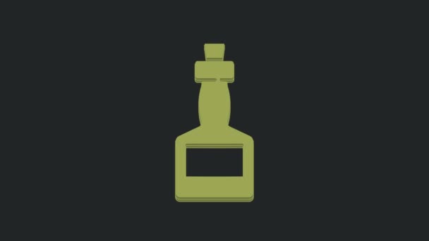 绿色塔巴斯科酱油图标孤立在黑色背景 辣椒辣椒辣椒酱 4K视频运动图形动画 — 图库视频影像