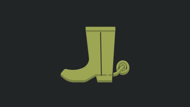 Green Cowboy Boot Ikona Izolované Černém Pozadí Grafická Animace Pohybu — Stock video