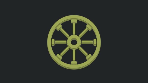 黒の背景に隔離された緑の古い木製の車輪のアイコン 4Kビデオモーショングラフィックアニメーション — ストック動画