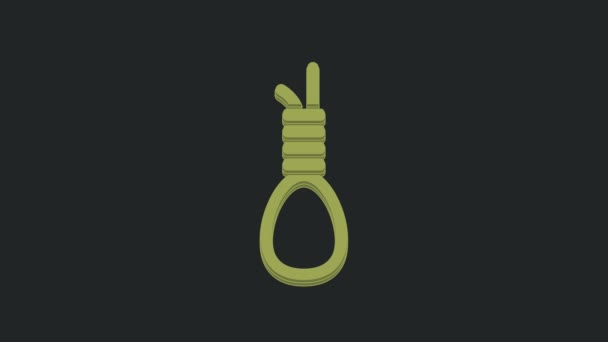 黒の背景に隔離されたグリーンギャロープハンギングアイコン 縄を鼻にくくりつけた 絞首刑またはリンチ 4Kビデオモーショングラフィックアニメーション — ストック動画