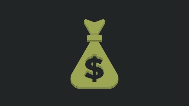 绿色钱袋图标隔离在黑色背景 美元或美元符号 现金银行货币标志 4K视频运动图形动画 — 图库视频影像