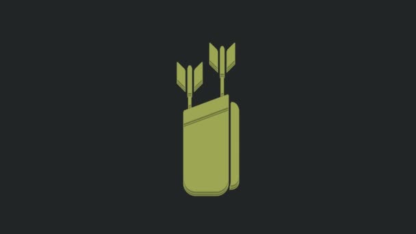 Zelený Toulec Ikonou Šipek Izolovaných Černém Pozadí Grafická Animace Pohybu — Stock video