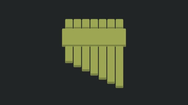 绿色泛笛图标孤立在黑色背景 传统的秘鲁乐器 Zampona 玻利维亚和墨西哥的民间乐器 4K视频运动图形动画 — 图库视频影像