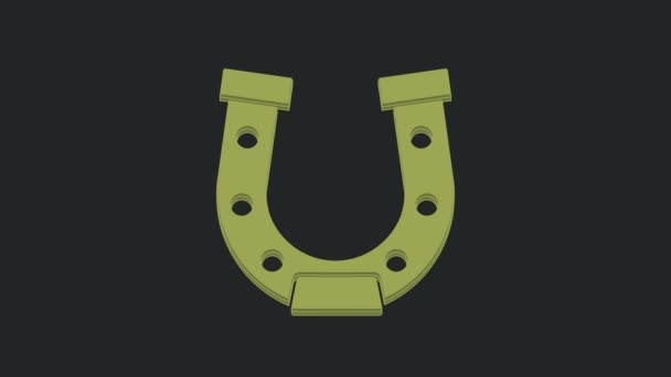 Grön Hästsko Ikon Isolerad Svart Bakgrund Video Motion Grafisk Animation — Stockvideo