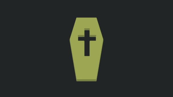 Groene Coffin Met Christelijk Kruis Pictogram Geïsoleerd Zwarte Achtergrond Gelukkig — Stockvideo