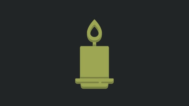 Green Burning Candle Icon Isolated Black Background Cylindrical Aromatic Candle — Stock Video