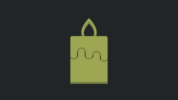 Green Burning Candle Icon Isolated Black Background Cylindrical Aromatic Candle — Stock Video