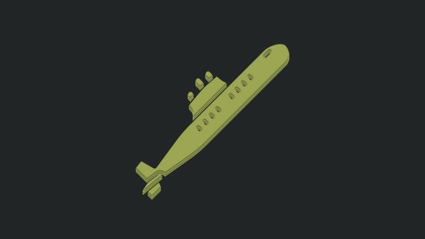 Green Submarine Icon Isolated Black Background Military Ship Video Motion — Stock Video