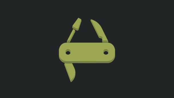 绿色的瑞士军刀图标被隔离在黑色背景上 多工具 多目的的小刀 多功能工具 4K视频运动图形动画 — 图库视频影像