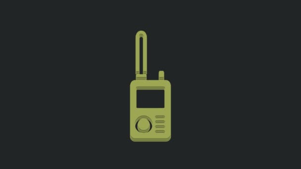 Іконка Зеленого Талісмана Walkie Ізольована Чорному Тлі Портативна Піктограма Радіопередавача — стокове відео