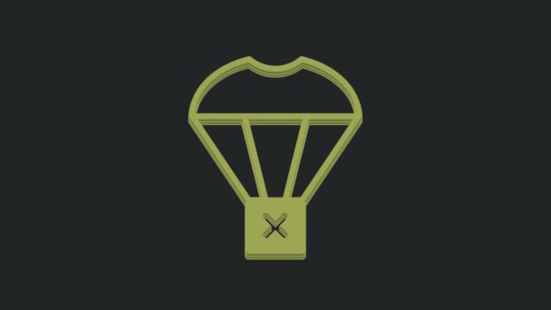 Green Box Flying Parachute Icon Isolated Black Background Parcel Parachute — Stock Video