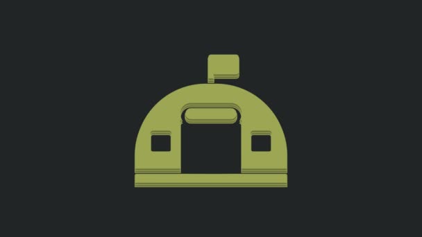 Ікона Станції Зелених Військових Казарм Ізольована Чорному Тлі Архітектура Авіаударів — стокове відео