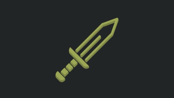 黒の背景に隔離された緑の剣のアイコン 中世の武器 4Kビデオモーショングラフィックアニメーション — ストック動画